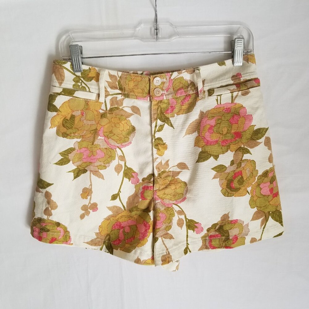 Rebecca Taylor Yellow Floral High Waist Shorts Size 8 (fits like a 6) - Picture 2 of 6
